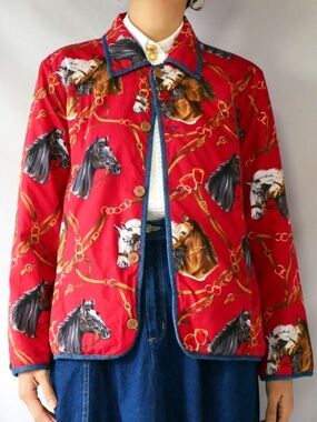 ANNE CARSON Vintage Equestrian Jacket Reversible, With Pockets Size Medium